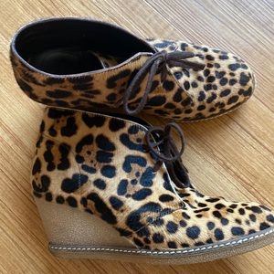 J.Crew Calf Hair Leather Leopard Wedge Bootie